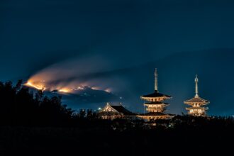 Kyoto temple at night